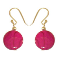 Cargar imagen en el visor de la galería, Damenohrringe mit magenta gefärbter Perlmuttmuschel und Muster, mit 925er Sterlingsilberbügel
