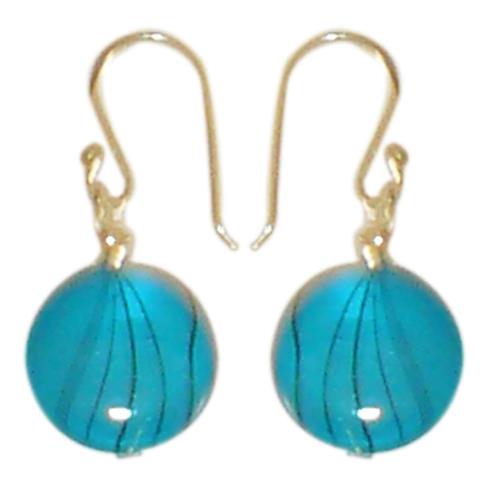 Damenohrringe mit blau gefärbter Perlmuttmuschel und Muster, mit 925er Sterlingsilberbügel