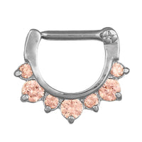 Cargar imagen en el visor de la galería, Septum Clicker Piercing Edelstahl silberfarben rosa Zirkonia Steine
