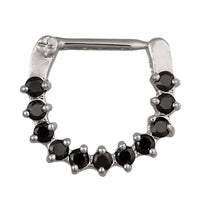 Cargar imagen en el visor de la galería, Septum Clicker Piercing Edelstahl silberfarben Rand schwarze Steine
