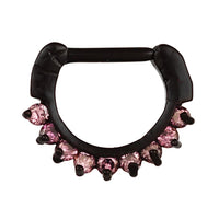Cargar imagen en el visor de la galería, Septum Clicker Piercing Edelstahl schwarz Rand Lila Zirkonia Steine
