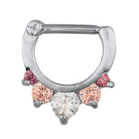 Cargar imagen en el visor de la galería, Septum Clicker Edelstahl silberfarben rosa weißer groß Zirkonia Steine
