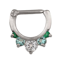 Cargar imagen en el visor de la galería, Septum Clicker Edelstahl silberfarben grün blau großer weißer Zirkonia Stein
