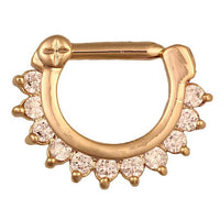 Cargar imagen en el visor de la galería, Septum Clicker Edelstahl gelbgoldfarben Klippverschluss Rand weiße Zirkonia Steine
