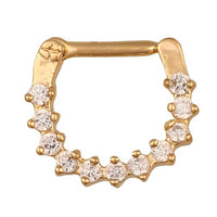 Cargar imagen en el visor de la galería, Septum Clicker Piercing Edelstahl goldfarben Rand weiße Steine
