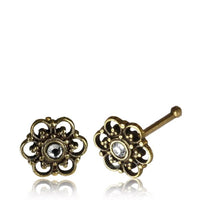 Load image into Gallery viewer, Nostril Stecker Nasenringe Piercing antik golden Messing Stein 0.8 mm
