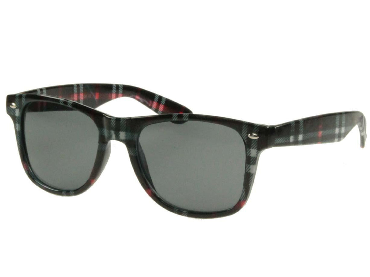 Unisex Sonnenbrille Nerdbrille Retro schwarz weiß rot Karomuster dunkel getönt