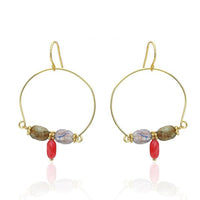 Load image into Gallery viewer, Ohrringe 18 karat vergoldet Halbkreis Steine hellblau rosa grün oval nickelfrei gold
