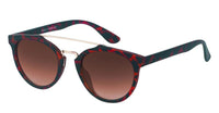 Load image into Gallery viewer, Round sunglasses &quot;Sonnenbrille rund Metall Doppelsteg Vintage John Lennon Stil&quot; feature a red and dark tortoiseshell frame, gold double bridge, and brown gradient 400UV lenses—vintage flair shown on a white background.
