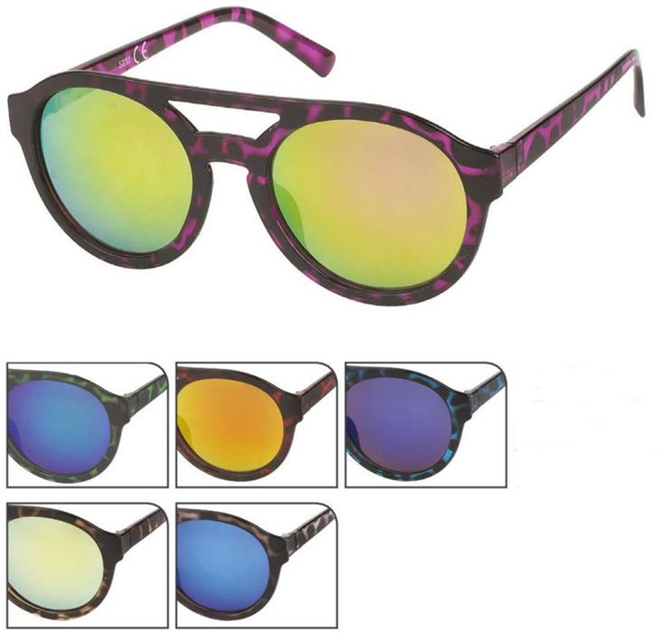 Sonnenbrille Panto Round Glasses Flat Top 400 UV bunt getigert verspiegelt
