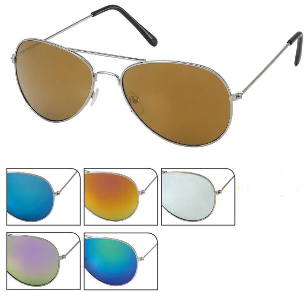 Sonnenbrille Pilotenbrille 400 UV bunt verspiegelt silberfarbenes Metallgestell