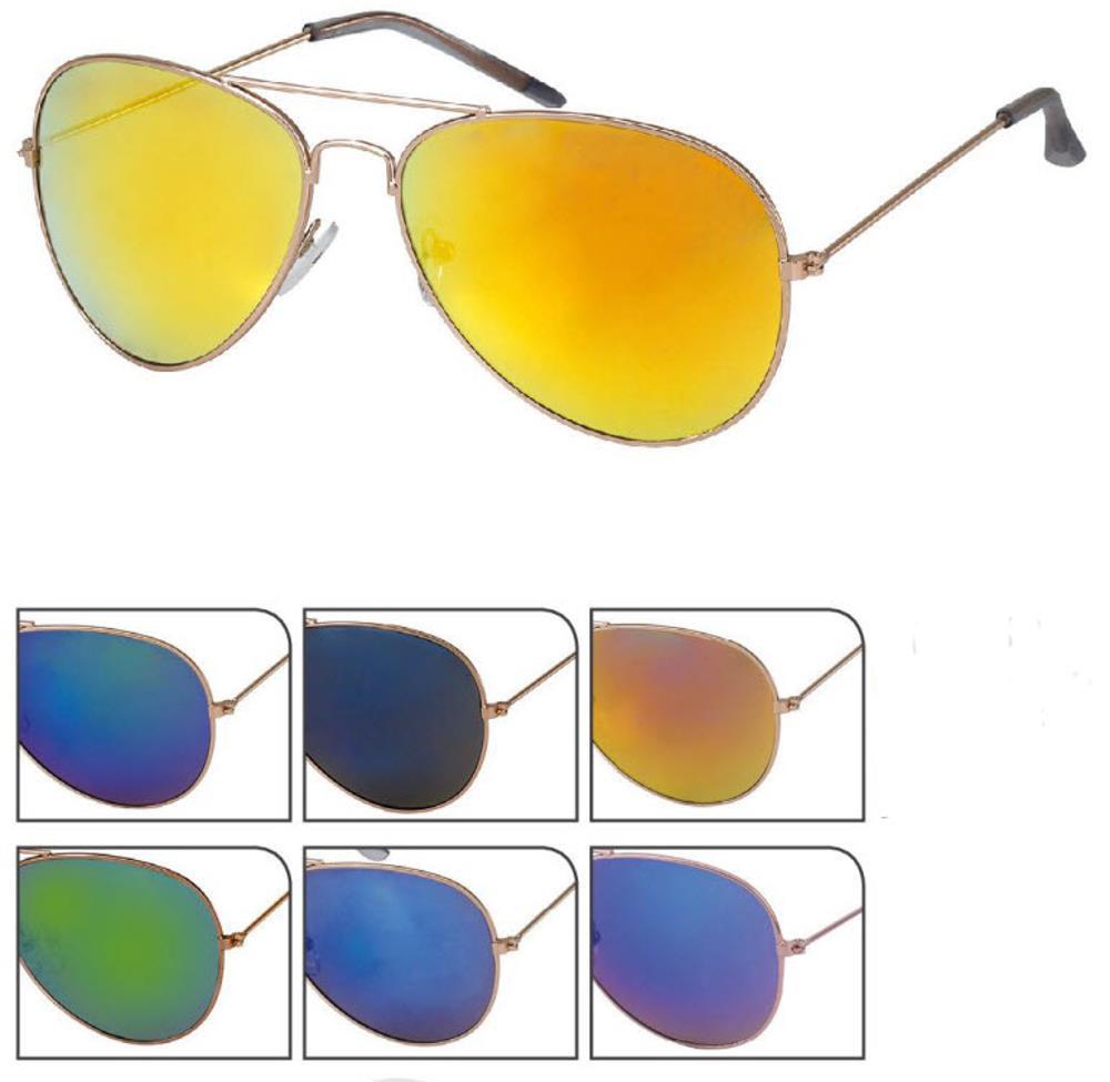 Sonnenbrille golden Metall Pilotenbrille 400UV verspiegelt Kappen transparent