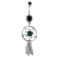 Cargar imagen en el visor de la galería, Bauchnabelpiercing silberfarben Traumfänger Kugel Grün im Netz Edelstahl
