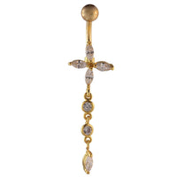 Cargar imagen en el visor de la galería, Bauchnabelpiercing golden Blüte weiße Anhänger Kugel Edelstahl
