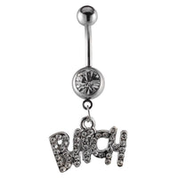 Cargar imagen en el visor de la galería, Bauchnabelpiercing silberfarben Bitch Schrift weiß Zirkonia Edelstahl
