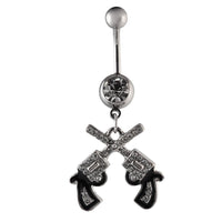 Cargar imagen en el visor de la galería, Bauchnabelpiercing silberfarben Pistolen weiß schwarz Zirkonia Edelstahl
