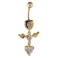 Cargar imagen en el visor de la galería, Bauchnabelpiercing goldfarben 3 Herzen weiß mit Flügel Edelstahl

