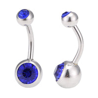 Cargar imagen en el visor de la galería, Bauchnabelpiercing Edelstahl silberfarben Stein dunkelblau in beiden Kugeln

