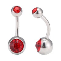 Cargar imagen en el visor de la galería, Bauchnabelpiercing Edelstahl silberfarben Stein rot in beiden Kugeln
