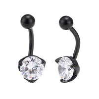 Cargar imagen en el visor de la galería, Bauchnabelpiercing schwarz großer weißer Zirkonia Stein rund 3-seitig eingefasst Edelstahl
