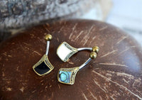 Cargar imagen en el visor de la galería, Bauchnabelpiercing Edelstahl Brass Raute Inlay

