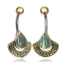 Cargar imagen en el visor de la galería, Bauchnabelpiercing Edelstahl Brass Bogen Träne Inlay
