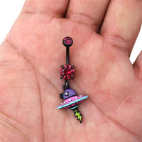 Load image into Gallery viewer, Glitzer Bauchnabel Piercing Edelstahl Zirkonia Ufo pink
