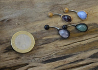 Cargar imagen en el visor de la galería, Bauchnabel Piercing Edelstahl Holz Stein Tropfen Träne
