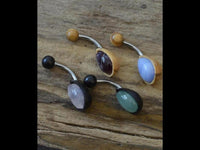 Cargar imagen en el visor de la galería, Bauchnabel Piercing Edelstahl Holz Stein Tropfen Träne
