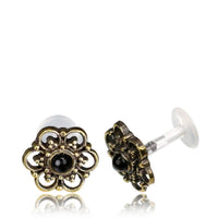 Load image into Gallery viewer, Labret Lippen Piercing Bio Acryl Onyx Punkte Blume antik golden Brass Tragus
