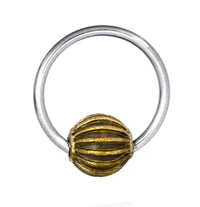 Load image into Gallery viewer, Universal Piercing Kugel Ring Edelstahl Brass Streifen
