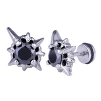 Load image into Gallery viewer, Fake Plug Piercing Edelstahl silberfarben Zacken Zirkonia Stein schwarz
