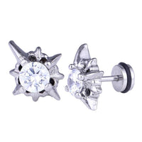 Load image into Gallery viewer, Fake Plug Piercing Edelstahl silber Farben Blume Zirkonia Stein weiß rund
