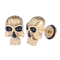 Load image into Gallery viewer, Fake Piercing Expander gold FarbenTotenkopf schwarze Augen Schaubverschluss Edelstahl
