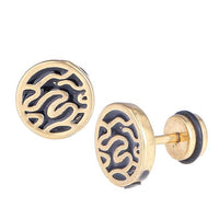 Load image into Gallery viewer, Fake Piercing Expander gold Farben Flächenmuster schwarz golden Schaubverschluss Edelstahl
