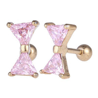 Load image into Gallery viewer, Fake Piercing Expander golden Schleife Zirkonia rosa Schaubverschluss Edelstahl
