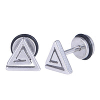 Load image into Gallery viewer, Fake Piercing Expander silber Farben Linien im Dreieck Schaubverschluss Edelstahl
