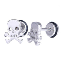 Load image into Gallery viewer, Fake Piercing Expander silber FarbenTotenkopf Gefahr Zeichen Schaubverschluss Edelstahl

