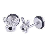 Load image into Gallery viewer, Fake Piercing Expander Rose mit zwei Bättern silber Farben Schraubverschluss Edelstahl
