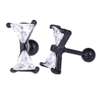 Load image into Gallery viewer, Fake Piercing Expander schwarz Schleife Zirkonia weiß  Schaubverschluss Edelstahl
