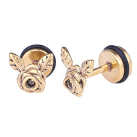 Load image into Gallery viewer, Fake Piercing Expander Rose mit zwei Bättern goldfarben Schraubverschluss Edelstahl
