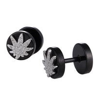 Load image into Gallery viewer, Fake Piercing Expander schwarz Glitzer Pflanzen Blatt Schaubverschluss Edelstahl
