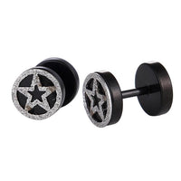 Load image into Gallery viewer, Fake Piercing Expander schwarz Glitzer Stern im Kreis Schaubverschluss Edelstahl
