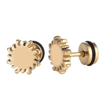Load image into Gallery viewer, Fake Piercing Expander Sonne goldfarben Schraubverschluss Edelstahl
