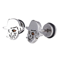 Load image into Gallery viewer, Schraubverschluss Fake Piercing Expander Totenkopf mit Hut silberfarben Edelstahl
