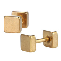 Load image into Gallery viewer, Fake Piercing Edelstahl Schraubverschluss Expander goldfarben große Quadrate 5 mm
