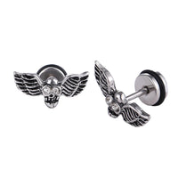 Load image into Gallery viewer, Fake Piercing Expander silberfarben Flügel Totenkopf  Schaubverschluss Edelstahl
