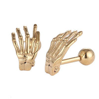 Load image into Gallery viewer, Fake Piercing Expander goldfarben Skelett Hand Kugel Edelstahl
