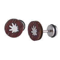 Load image into Gallery viewer, Fake Piercing Expander silberfarben Pflanze Holzrahmen Schaubverschluss Edelstahl
