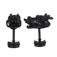 Load image into Gallery viewer, Fake Piercing Expander Chinesicher Drachen Kopf schwarz Schraubverschluss Edelstahl
